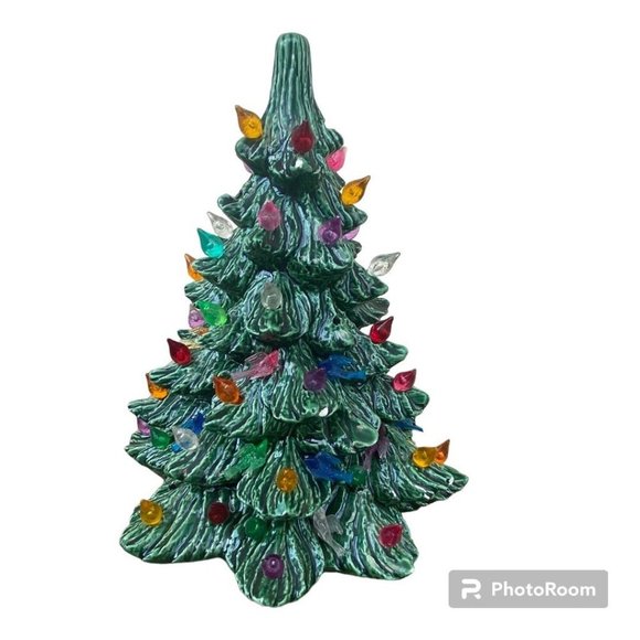 Holiday Vintage 197s Ceramic Christmas Tree 75 Inch Bulbs And Birds
